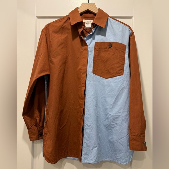 Lafayette 148 Oversized Colorblock Shirt XS S Fits M Blue Brown - Picture 2 of 9